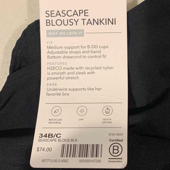 Athleta Seascape Blouson Tankini Top Women's Size 34B 34C NEW Black Underwire - Picture 4 of 6